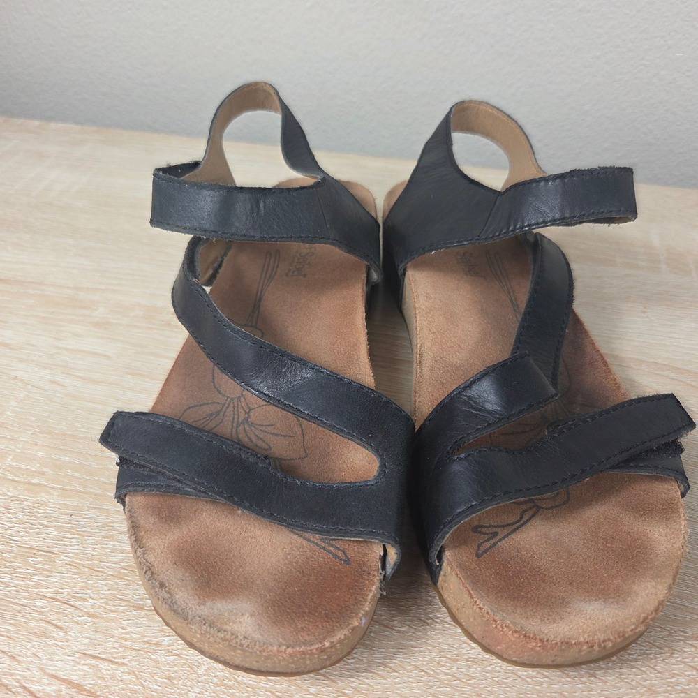 Josef Seibel Black Leather Comfort Sandals Women's EU 41 US 10 Adjustable